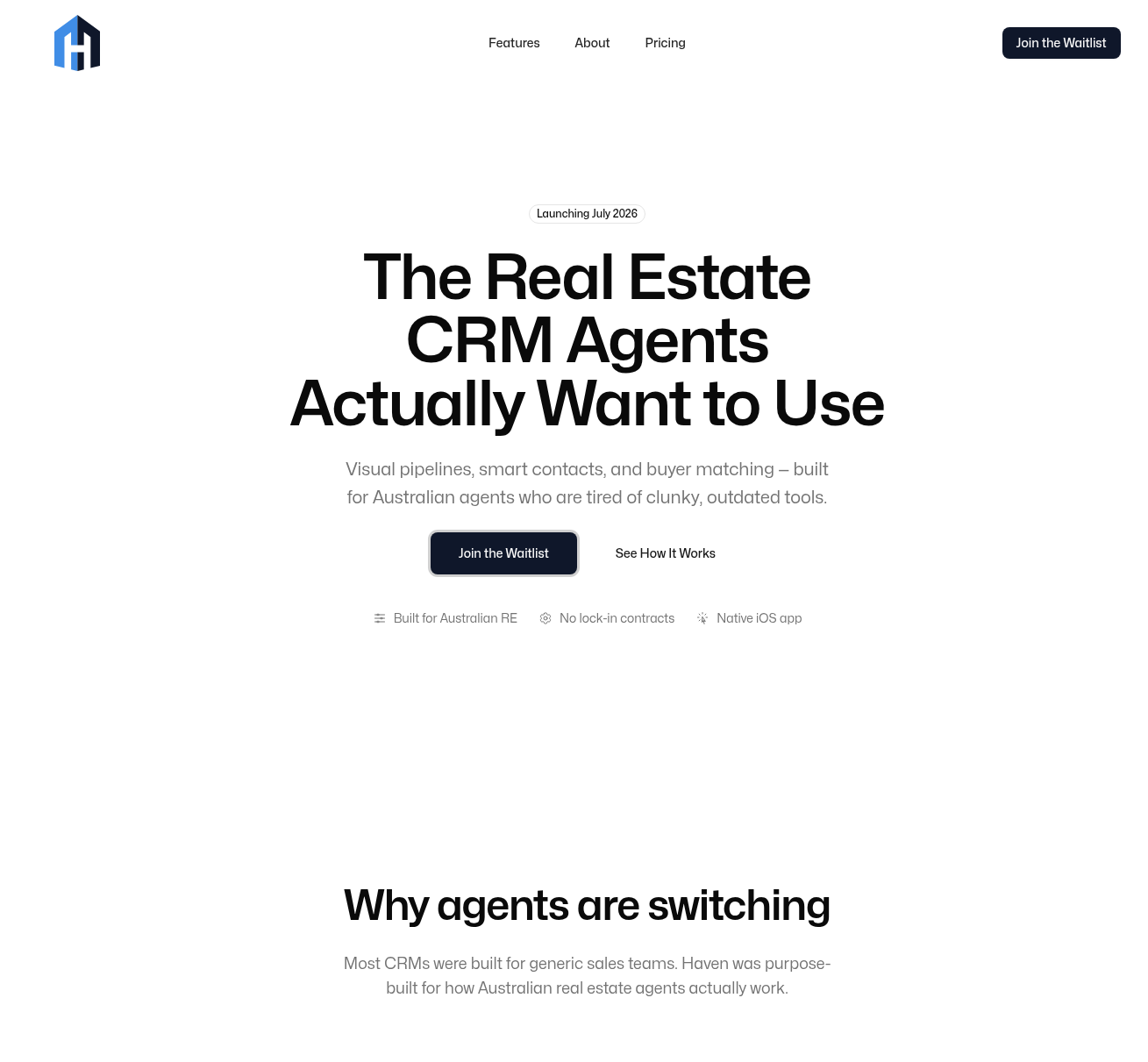 Haven CRM Homepage